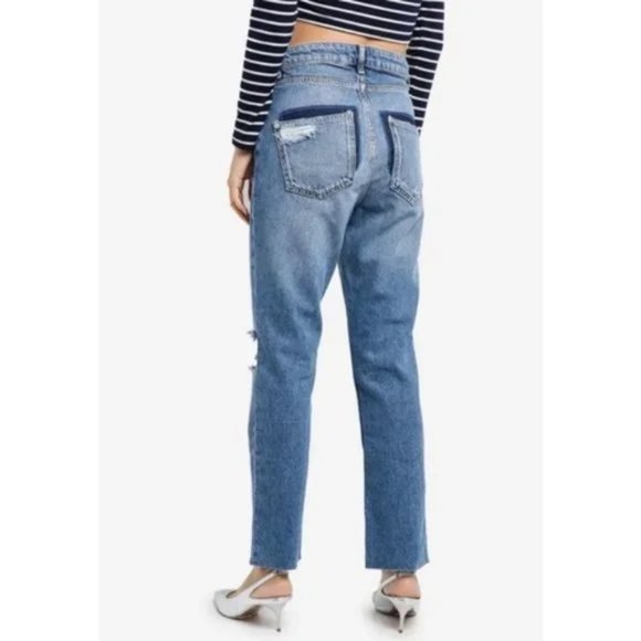 Mango Cameo Relaxed Straight Step Waist Raw Hem Jeans sz 6 - Picture 3 of 16